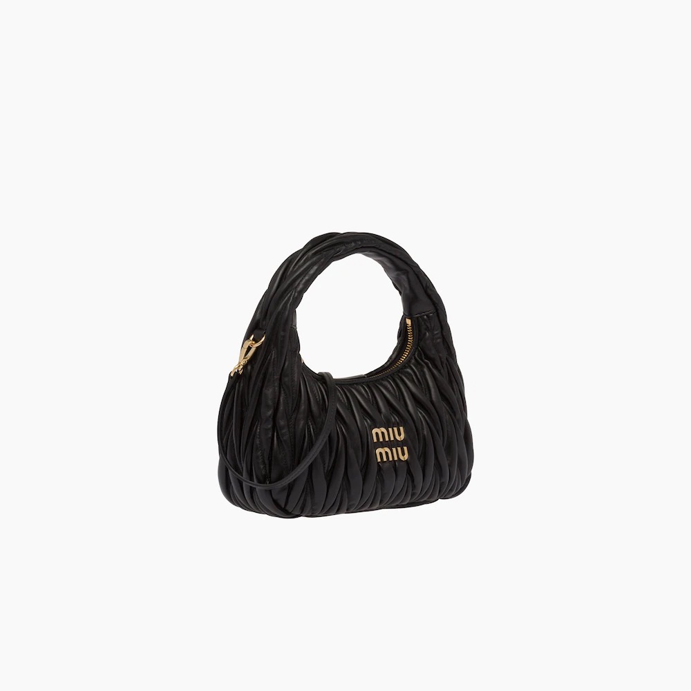 Black Wander Matelassé Nappa Leather Hobo Bag