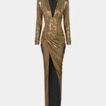 LAMÉ DRAPED MAXI DRESS