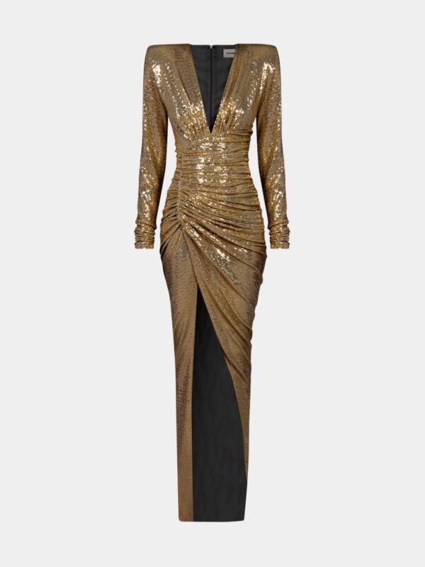 LAMÉ DRAPED MAXI DRESS