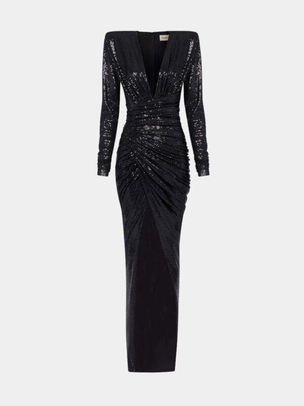 LAMÉ DRAPED MAXI DRESS