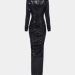 LAMÉ DRAPED MAXI DRESS