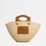 TOD'S BEACH BAG IN RAFFIA AND LEATHER MEDIUM