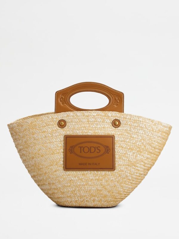TOD'S BEACH BAG IN RAFFIA AND LEATHER MEDIUM