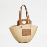 TOD'S BEACH BAG IN RAFFIA AND LEATHER MEDIUM
