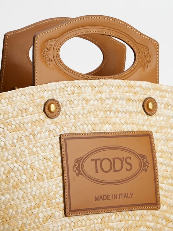 TOD'S BEACH BAG IN RAFFIA AND LEATHER MEDIUM
