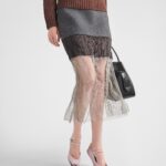 CLOTH AND MESH MIDI SKIRT