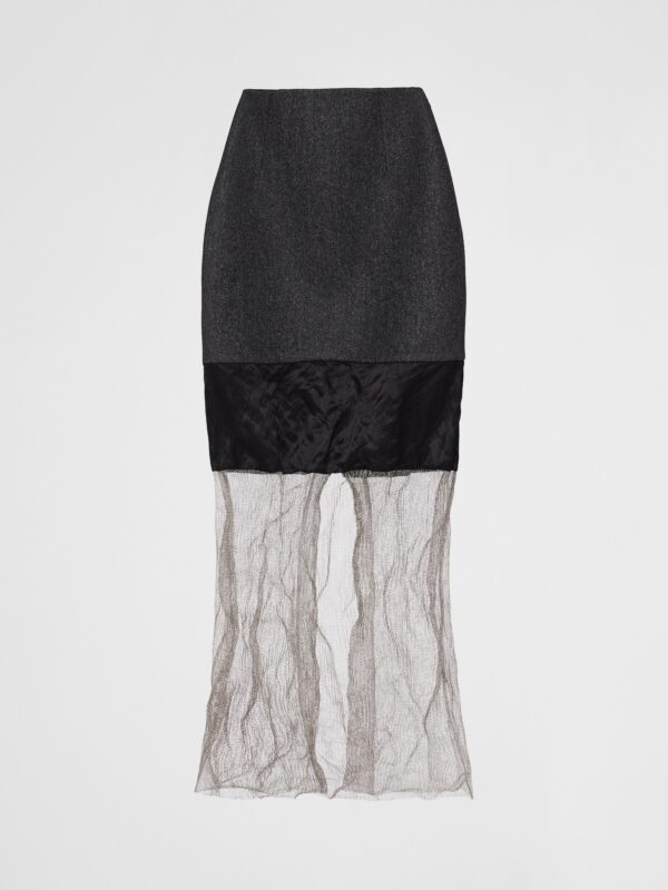 CLOTH AND MESH MIDI SKIRT