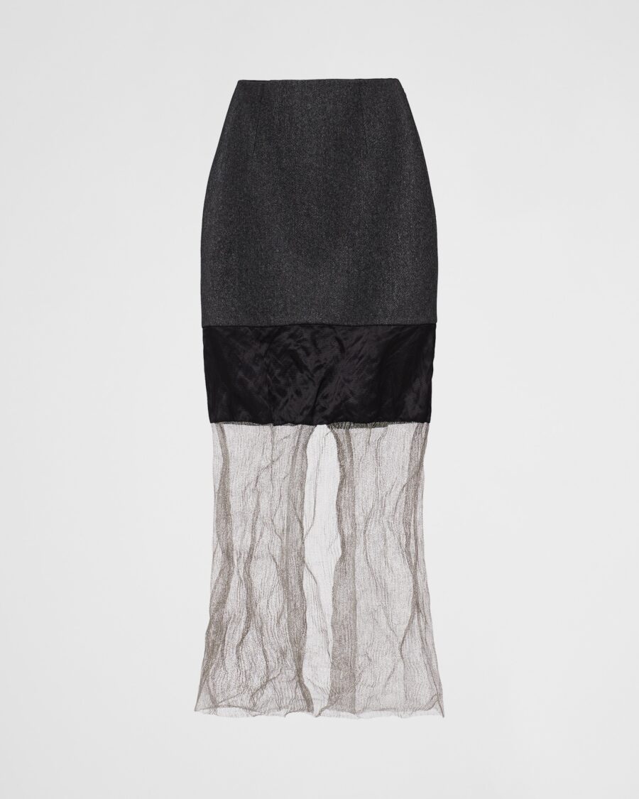 CLOTH AND MESH MIDI SKIRT
