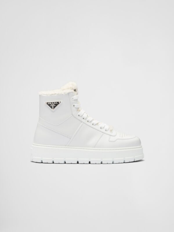 LEATHER AND SHEARLING HIGH TOP SNEAKERS