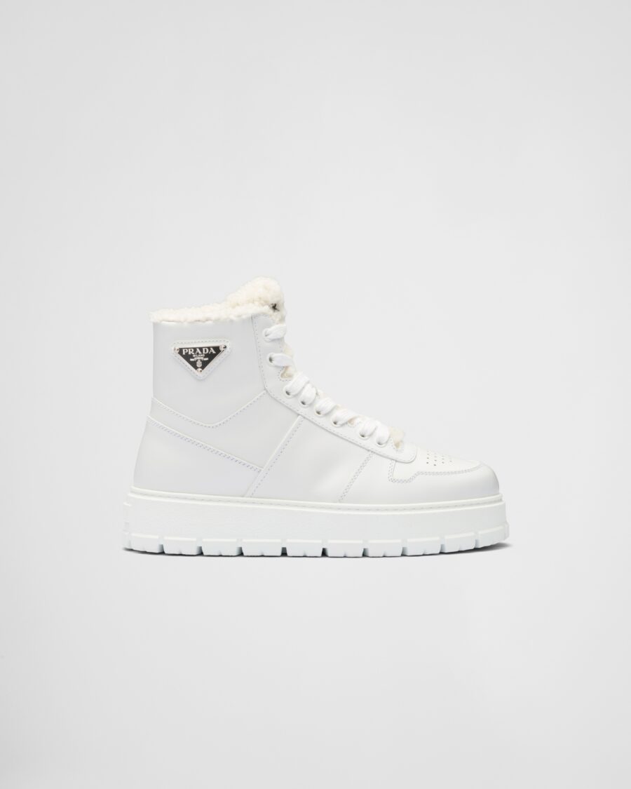 LEATHER AND SHEARLING HIGH TOP SNEAKERS