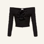 OFF THE SHOULDERS LONG SLEEVE RUCHED BLOUSE