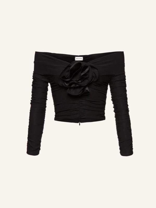 OFF THE SHOULDERS LONG SLEEVE RUCHED BLOUSE