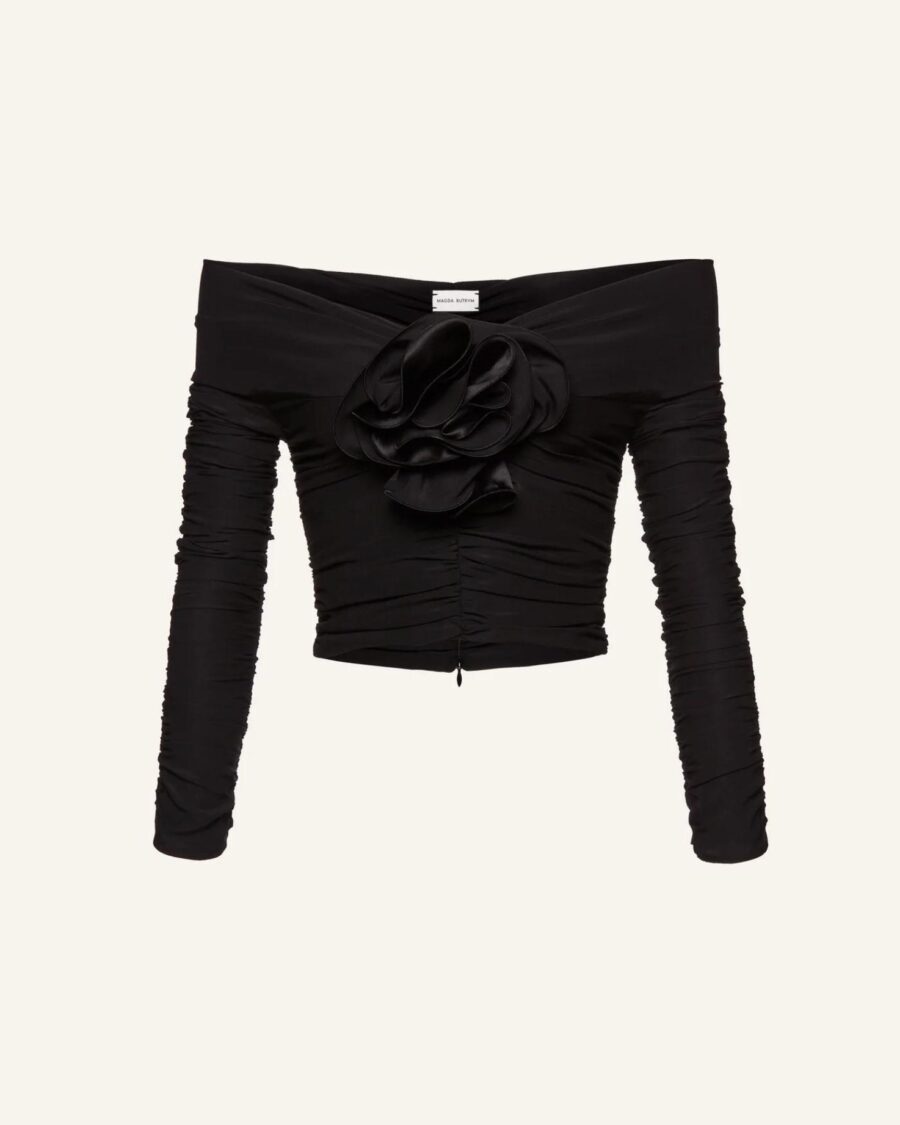 OFF THE SHOULDERS LONG SLEEVE RUCHED BLOUSE