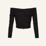 OFF THE SHOULDERS LONG SLEEVE RUCHED BLOUSE