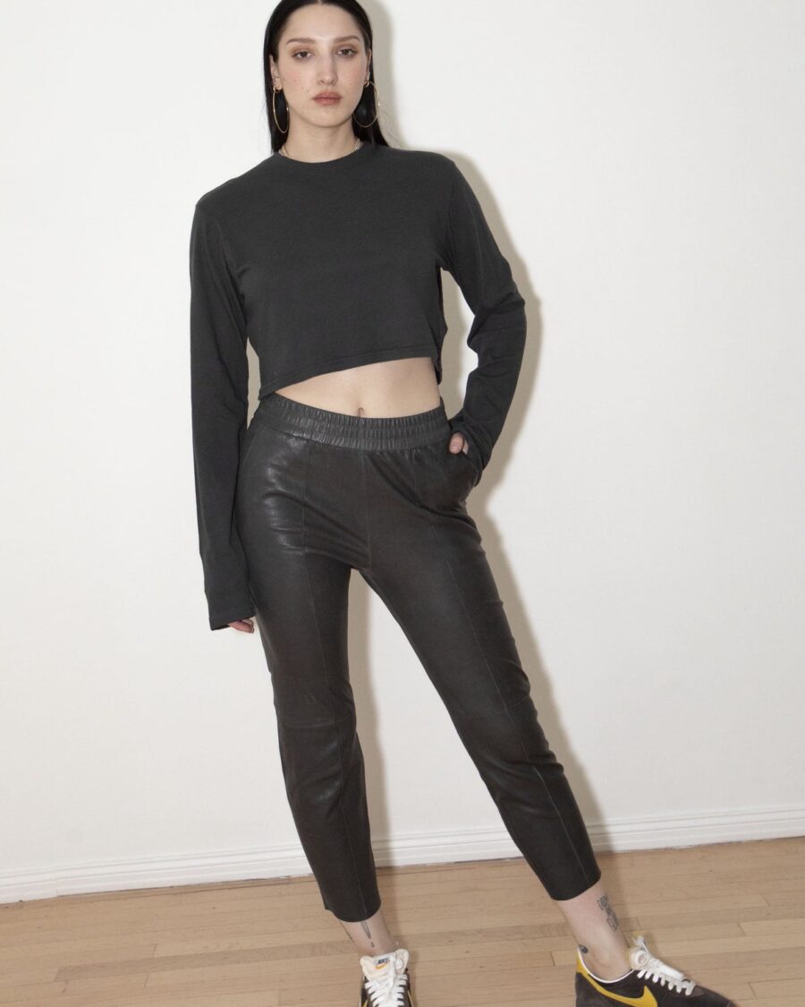 ANTHRACITE LEATHER SLIM JOGGER