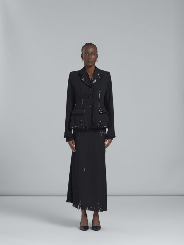 BLACK FITTED WOOL BLAZER WITH EMBROIDERY