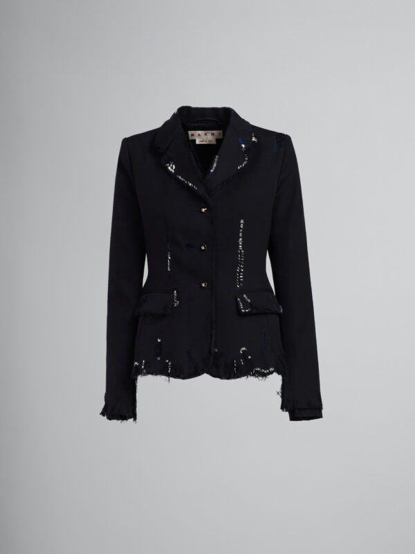 BLACK FITTED WOOL BLAZER WITH EMBROIDERY