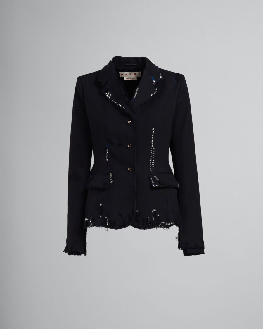 BLACK FITTED WOOL BLAZER WITH EMBROIDERY