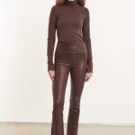 BROWN LEATHER ANKLE FLARE LEGGING