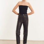 BLACK LEATHER 5 POCKET STRAIGHT LEG PANTS
