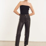 BLACK LEATHER 5 POCKET STRAIGHT LEG PANTS