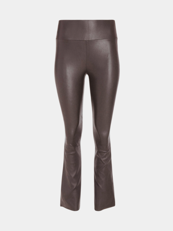 BROWN LEATHER ANKLE FLARE LEGGING