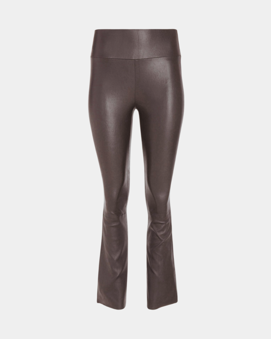 BROWN LEATHER ANKLE FLARE LEGGING