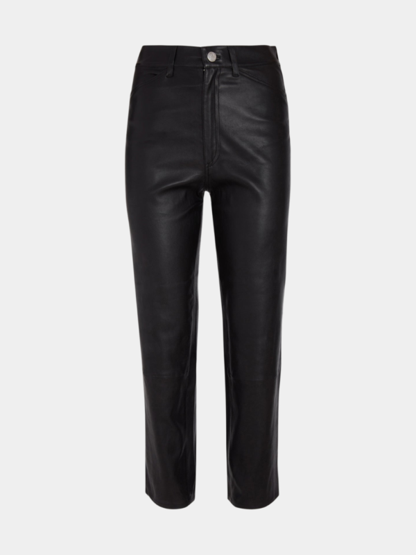 BLACK LEATHER 5 POCKET STRAIGHT LEG PANTS