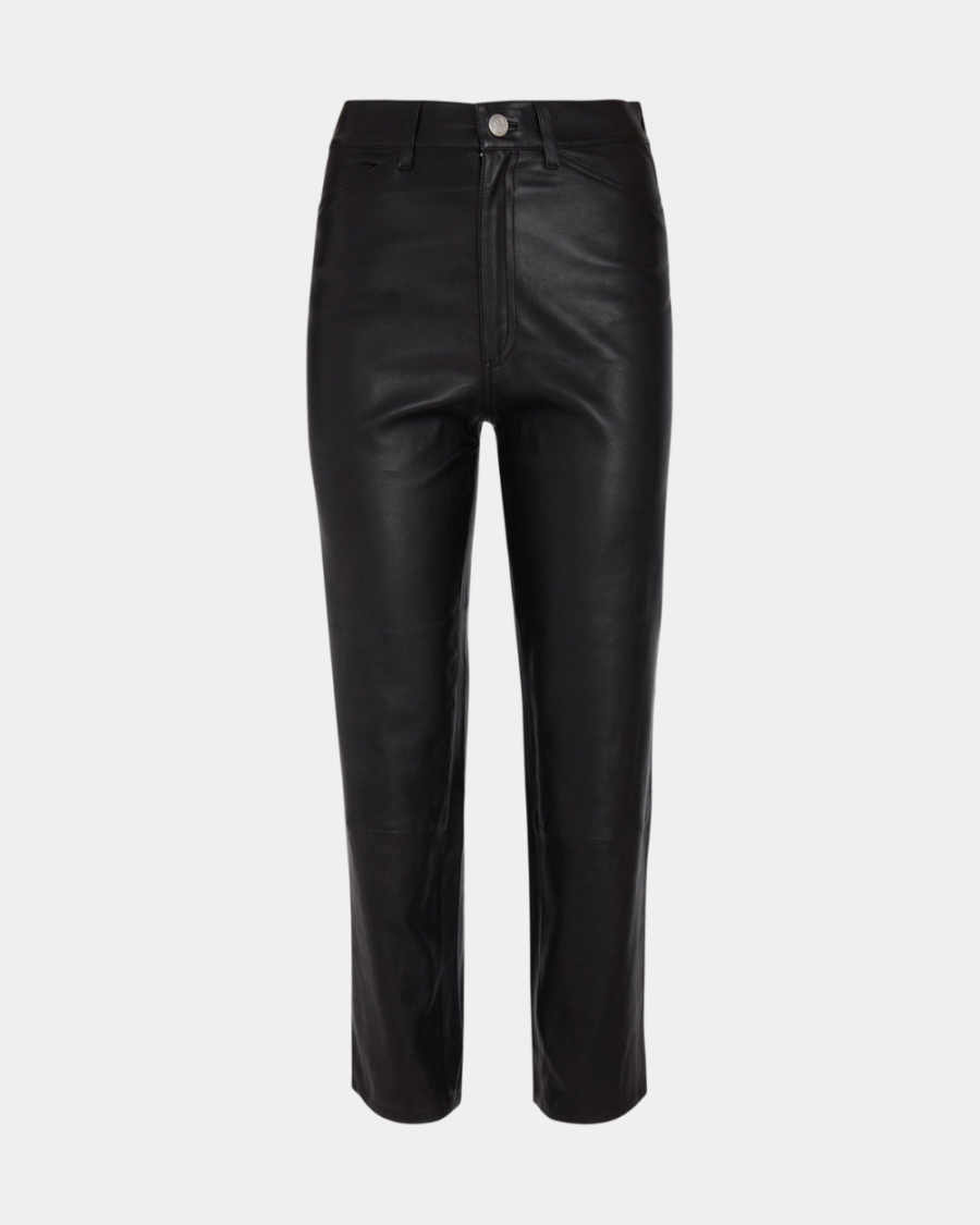 BLACK LEATHER 5 POCKET STRAIGHT LEG PANTS