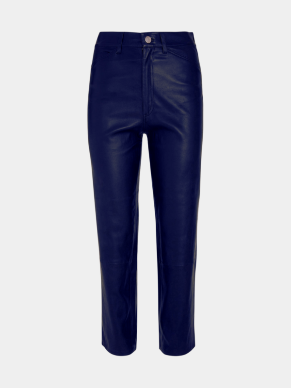 MIDNIGHT BLUE LEATHER 5 POCKET STRAIGHT LEG PANTS