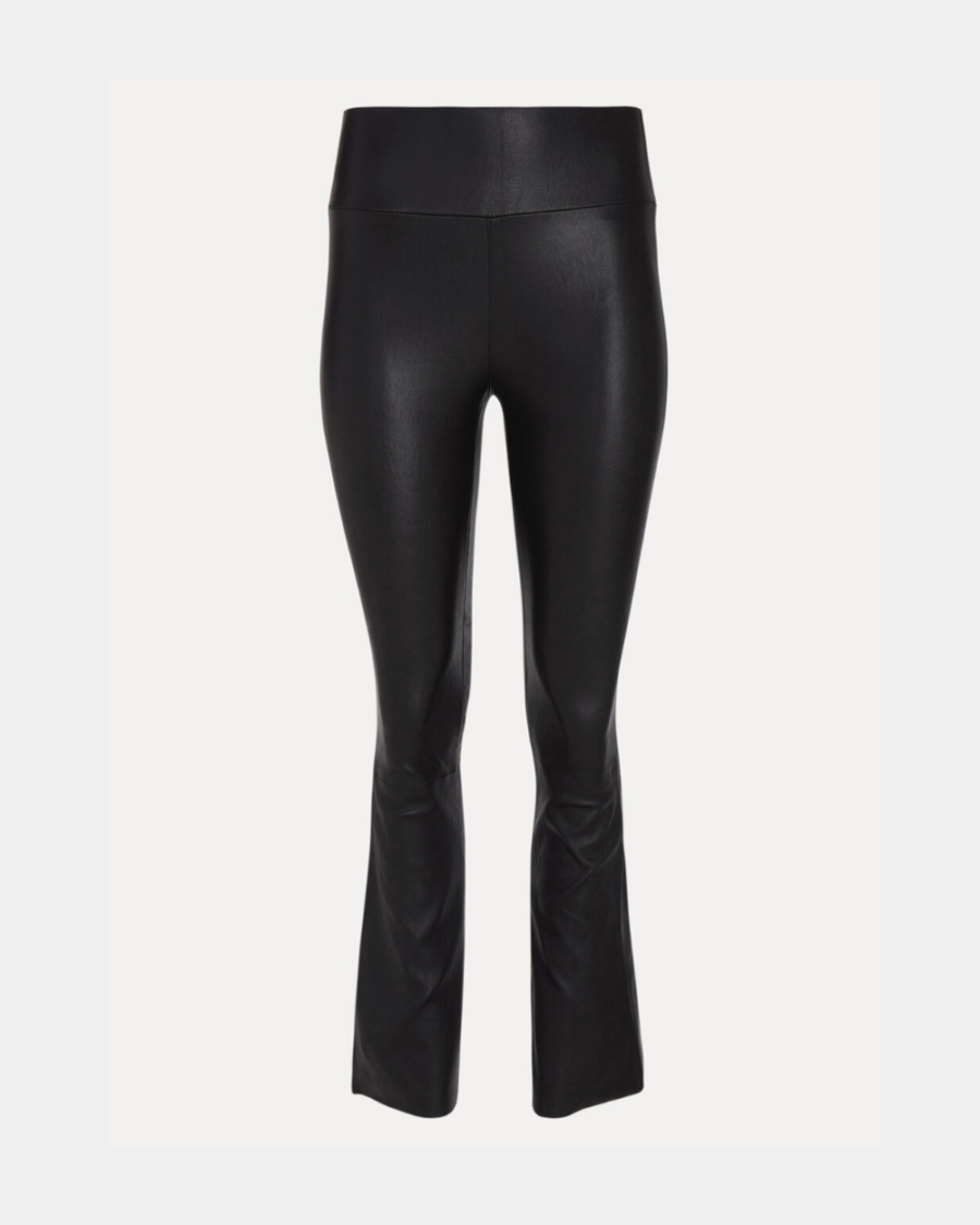 BLACK LEATHER ANKLE FLARE LEGGING