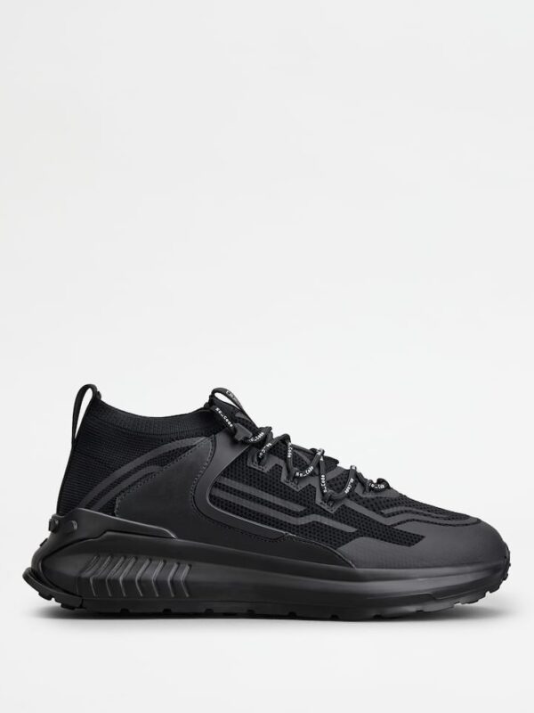 TECH FABRIC AND LEATHER SNEAKERS