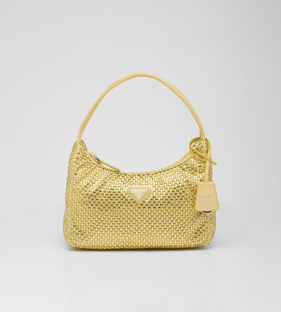 SATIN RE-NYLON BAG WITH CRYSTALS