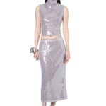 HAILE MIDI SKIRT IN ICE LAVENDER SEQUIN