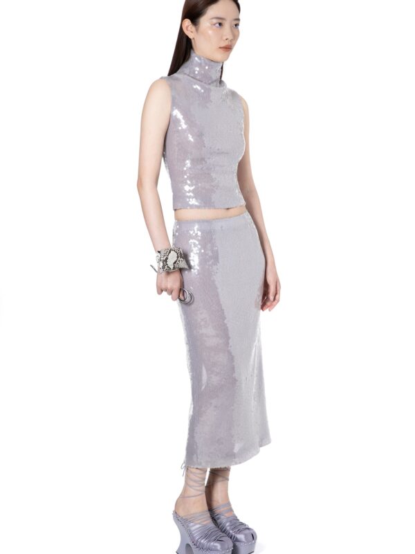 HAILE MIDI SKIRT IN ICE LAVENDER SEQUIN