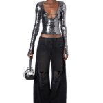 SOLARIA TOP IN ANTHRACITE SEQUIN