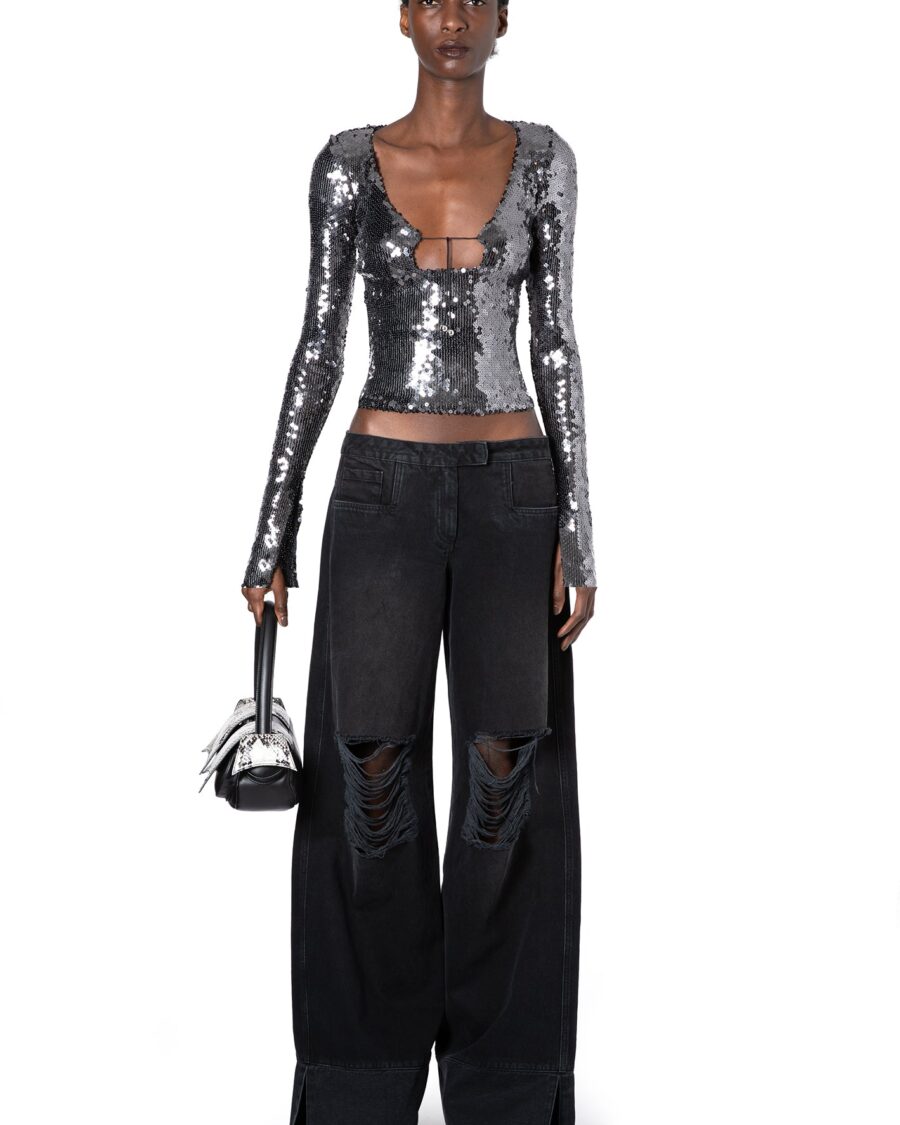 SOLARIA TOP IN ANTHRACITE SEQUIN