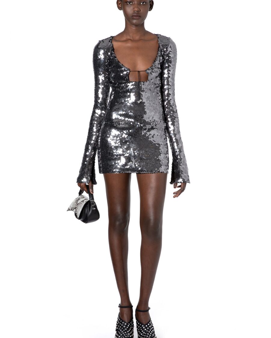 SOLARIA MINI DRESS IN ANTHRACITE SEQUIN
