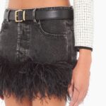 DENIM MINI SKIRT WITH FEATHERS