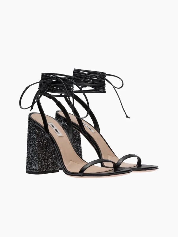 PATENT LEATHER AND GLITTER HEELED SANDAL