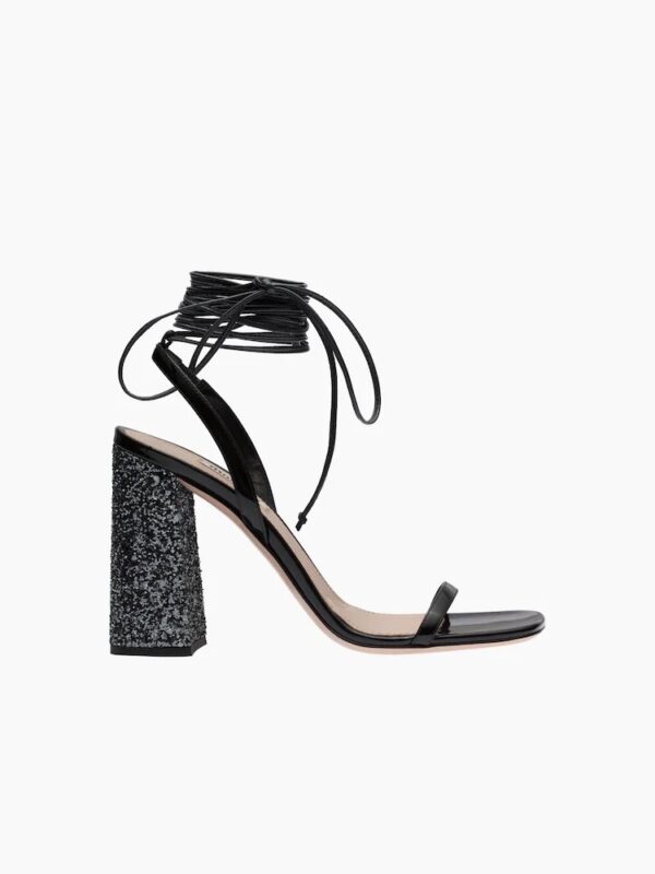 PATENT LEATHER AND GLITTER HEELED SANDAL