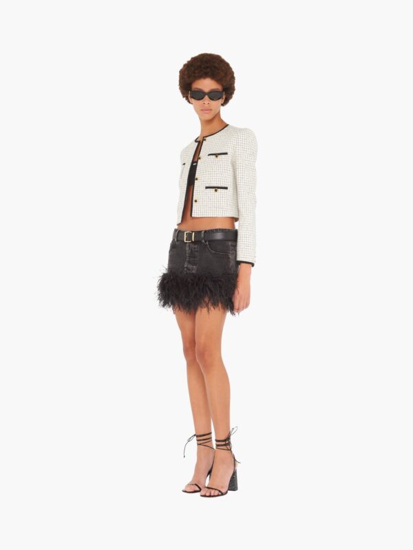 DENIM MINI SKIRT WITH FEATHERS