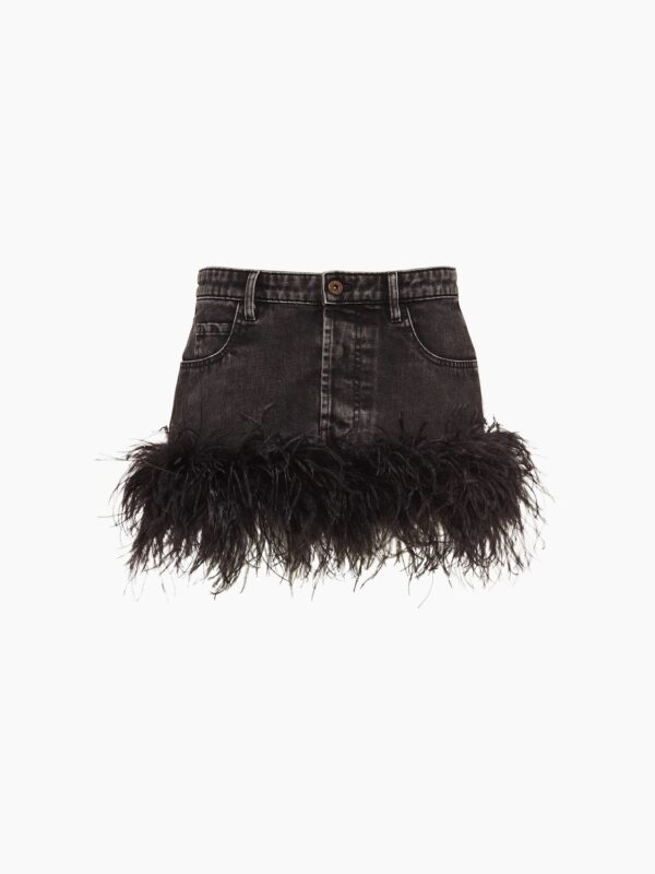 DENIM MINI SKIRT WITH FEATHERS