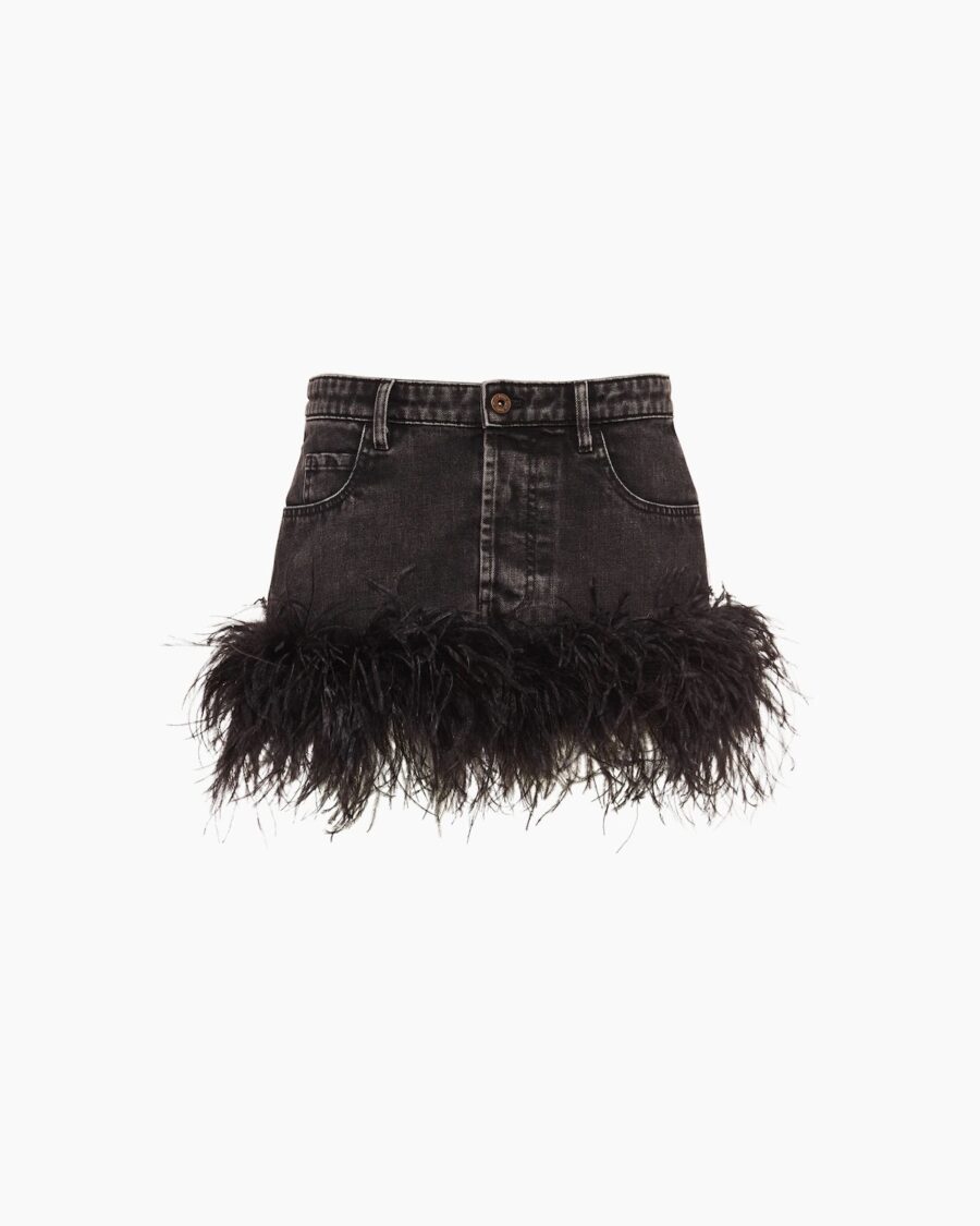 DENIM MINI SKIRT WITH FEATHERS