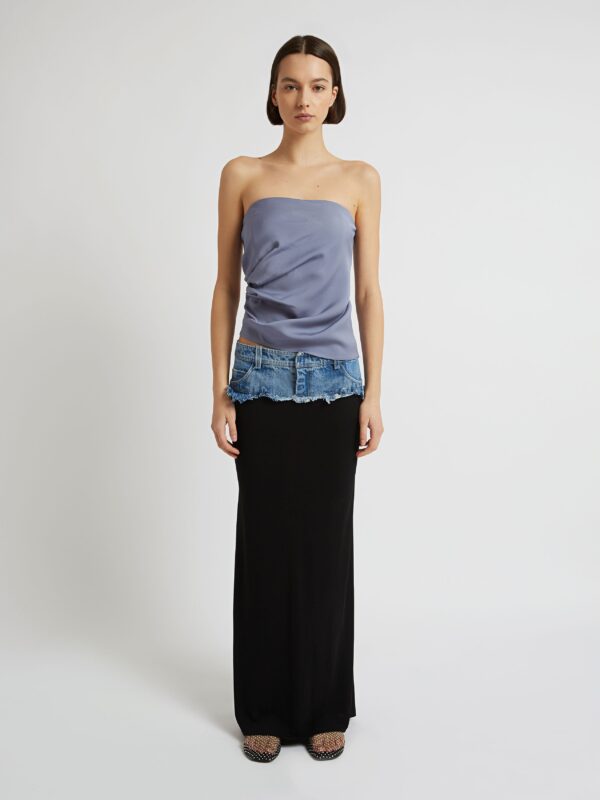 DENIM BELT COLUMN SKIRT