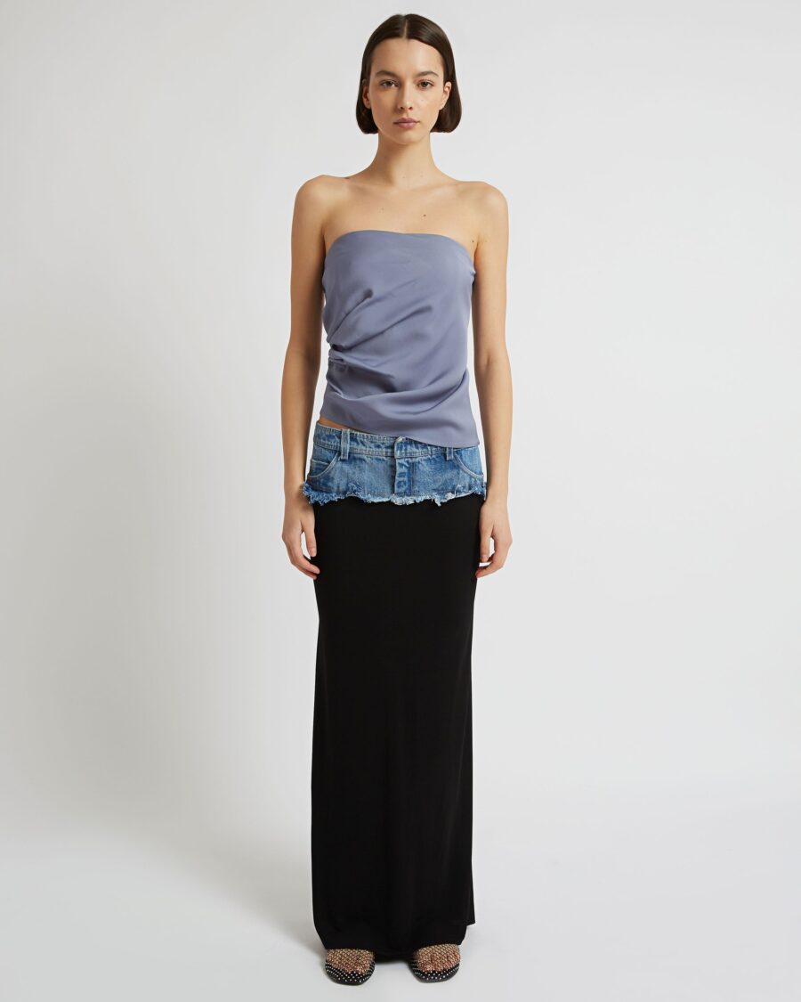 DENIM BELT COLUMN SKIRT
