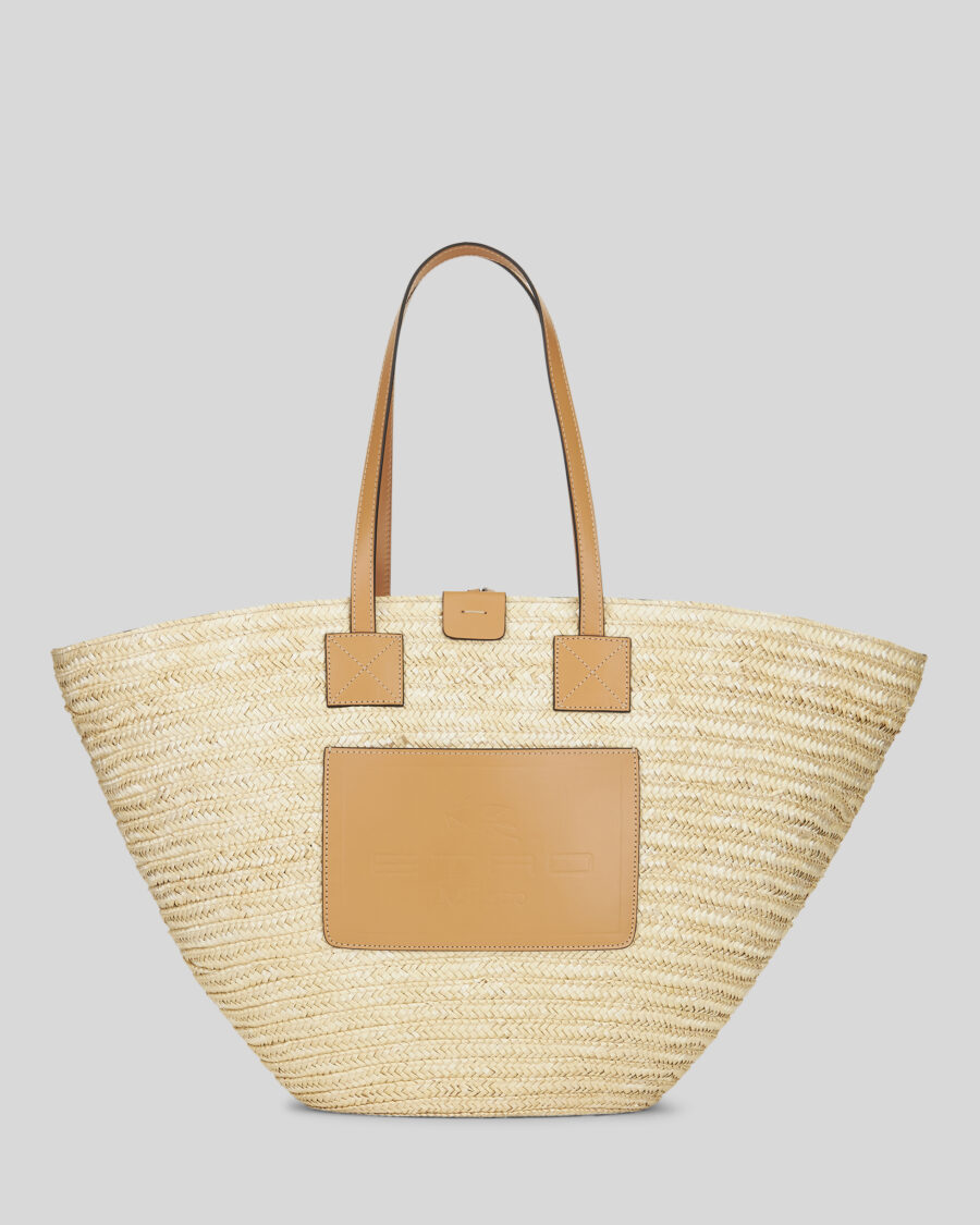 STRAW HANDBAG WITH PAISLEY LINING