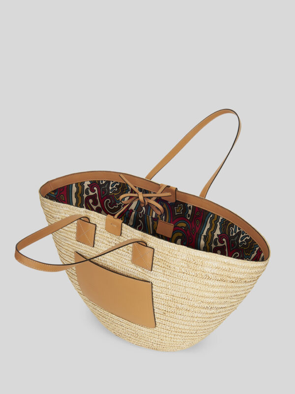 STRAW HANDBAG WITH PAISLEY LINING