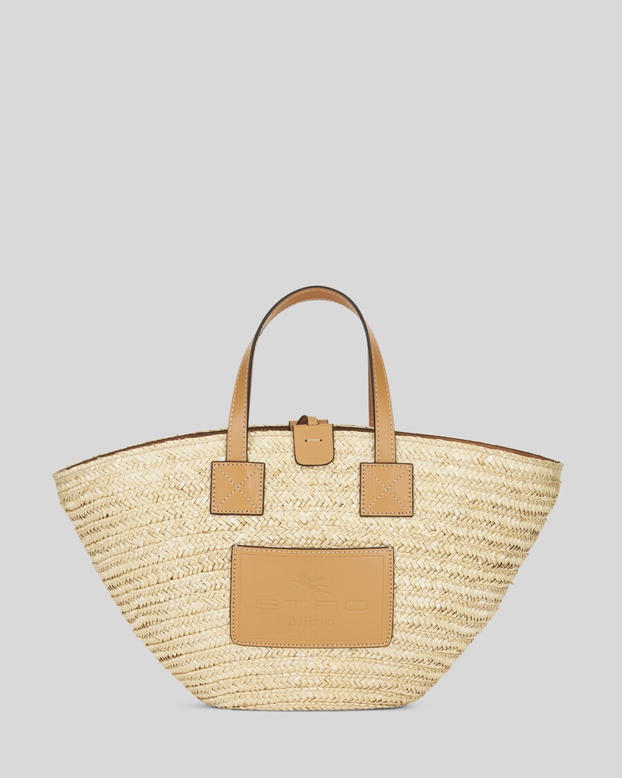 MINI STRAW HANDBAG WITH PAISLEY LINING