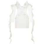 LONG SLEEVE RUFFLE & LACE MINI DRESS IN WHITE